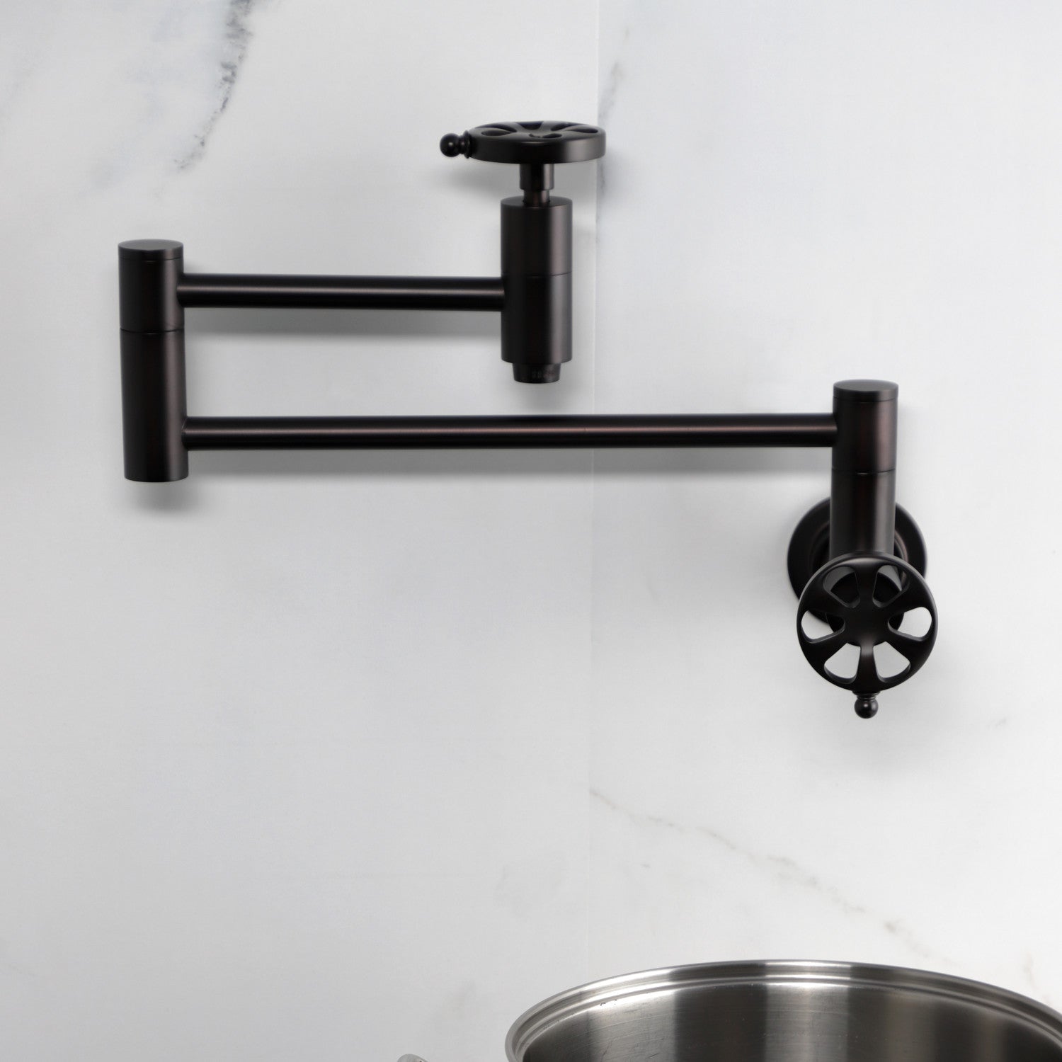 Kingston Sona KS8105RX - Belknap Two-Handle 1-Hole Wall Mount Pot Filler Faucet, Oil Rubbed Bronze — thumbnail 3